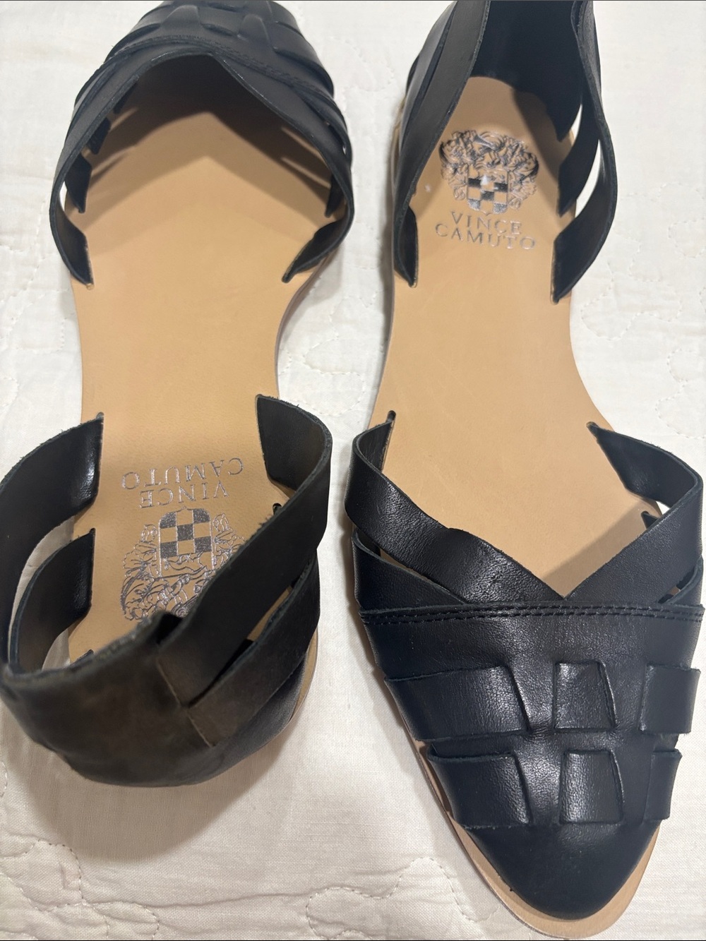 Vince Camuto Black Leather Woven D'Orsay Pointed Flats